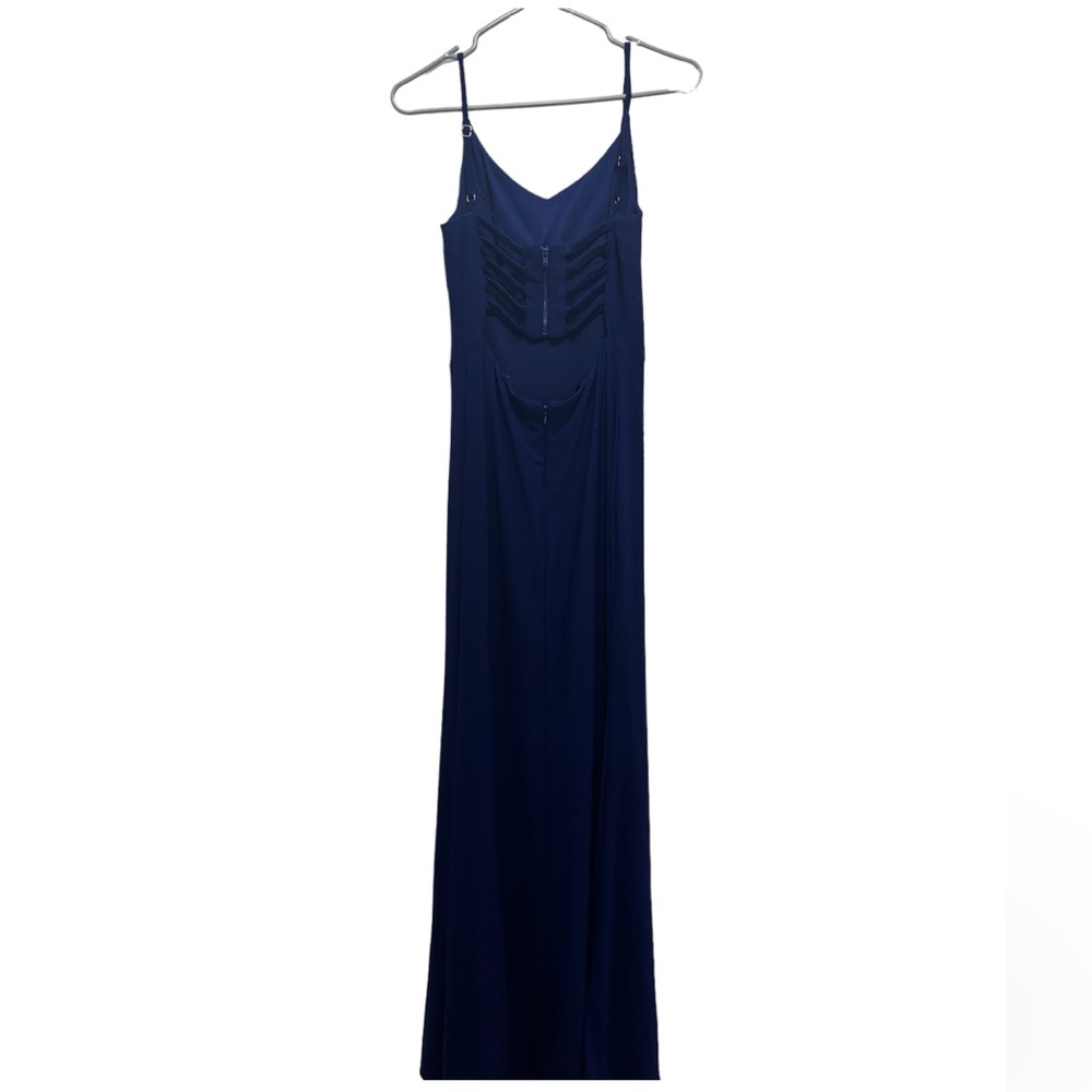Morgan and Co- Blue Open Back Gown. Size 5. Worn once. Full length with slit